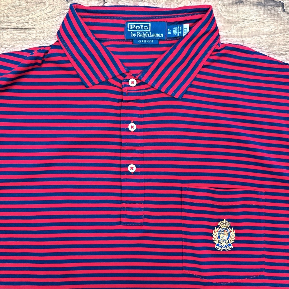 Polo by Ralph Lauren Men's Red & Navy Striped Polo CREST CLASSIC